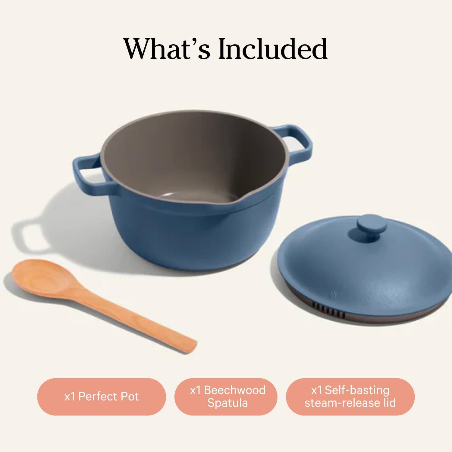 Blue Aluminum Nonstick Pot with Lid and Spoon