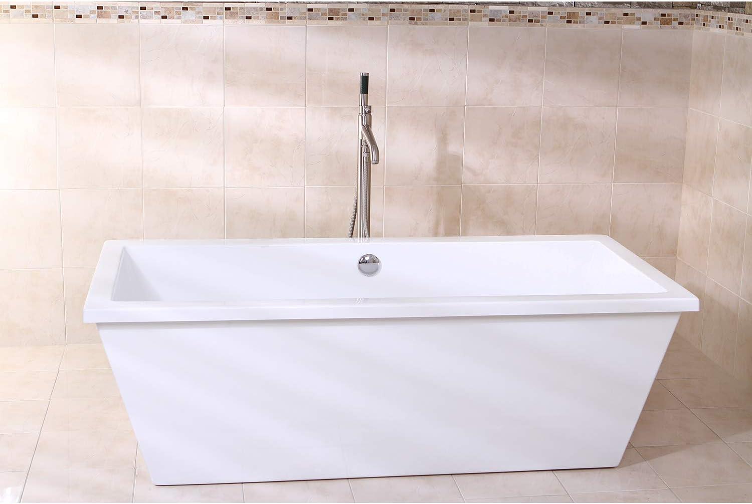 Kingston Brass Aqua Eden 66-Inch Acrylic Rectangular Double Ended Freestanding Tub with Drain