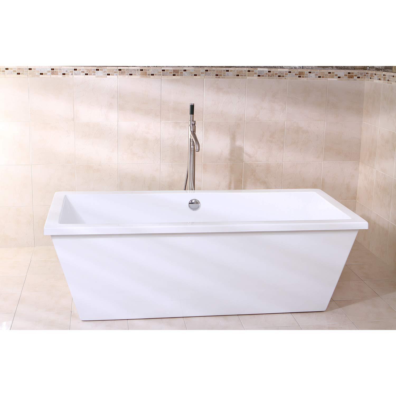 Kingston Brass Aqua Eden 66-Inch Acrylic Rectangular Double Ended Freestanding Tub with Drain
