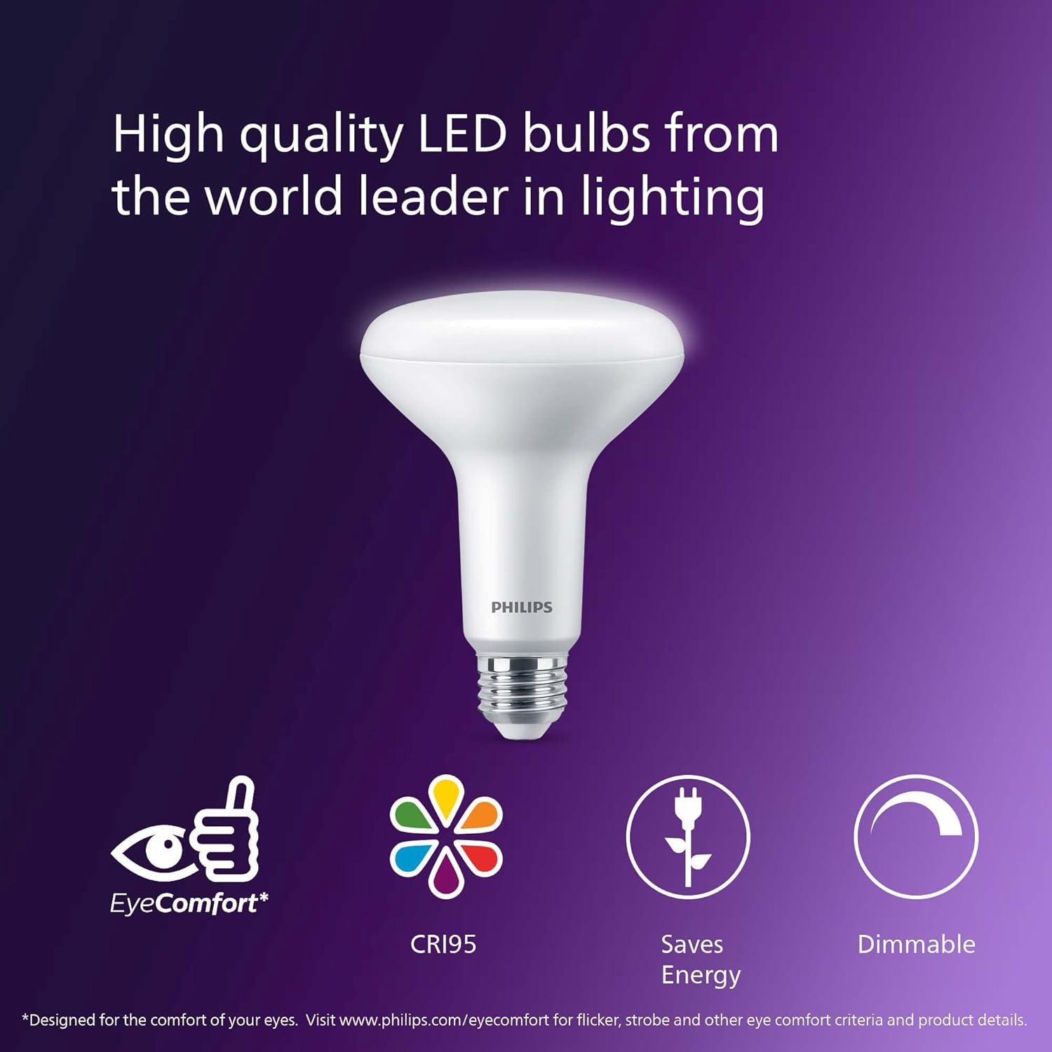 Philips UltraDef LED 65W Daylight BR30 3P: Dimmable Energy Star Certified Light Bulbs, 5000K, 650 Lumens, 3 Pack