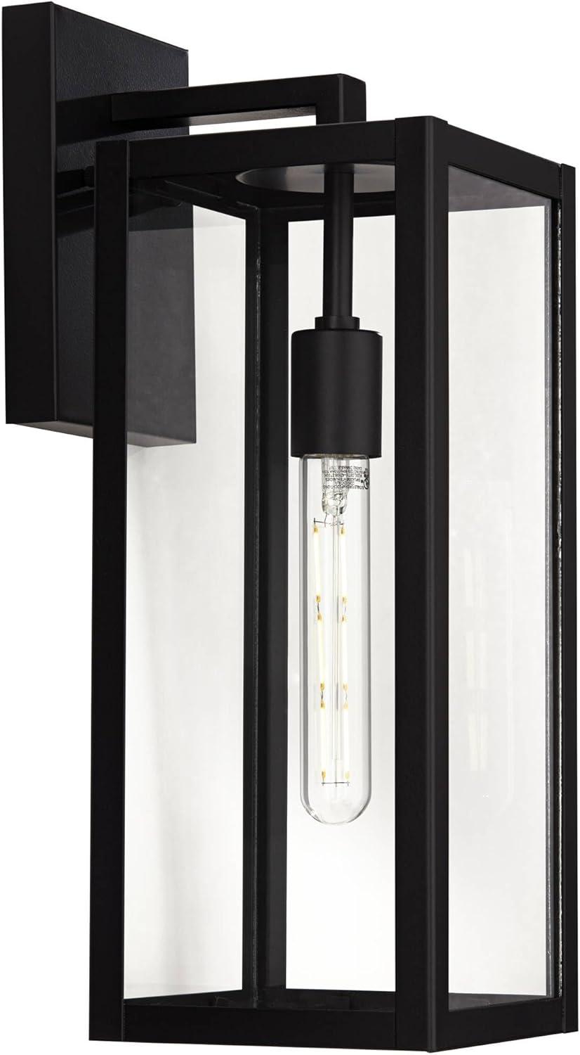 John Timberland Titan Modern Outdoor Wall Light Fixtures Set of 2 Mystic Black Rectangular Frame 17" Clear Glass for Post Exterior Barn