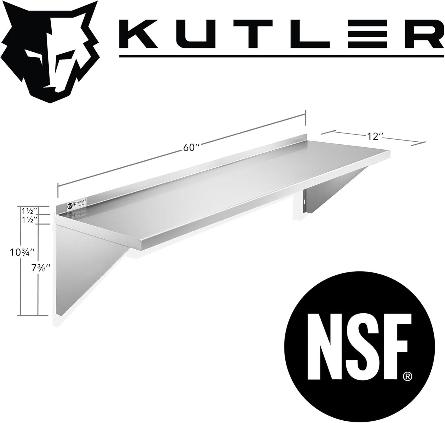 KUTLER 12" x 60" Stainless Steel Wall Mount Kitchen Shelf