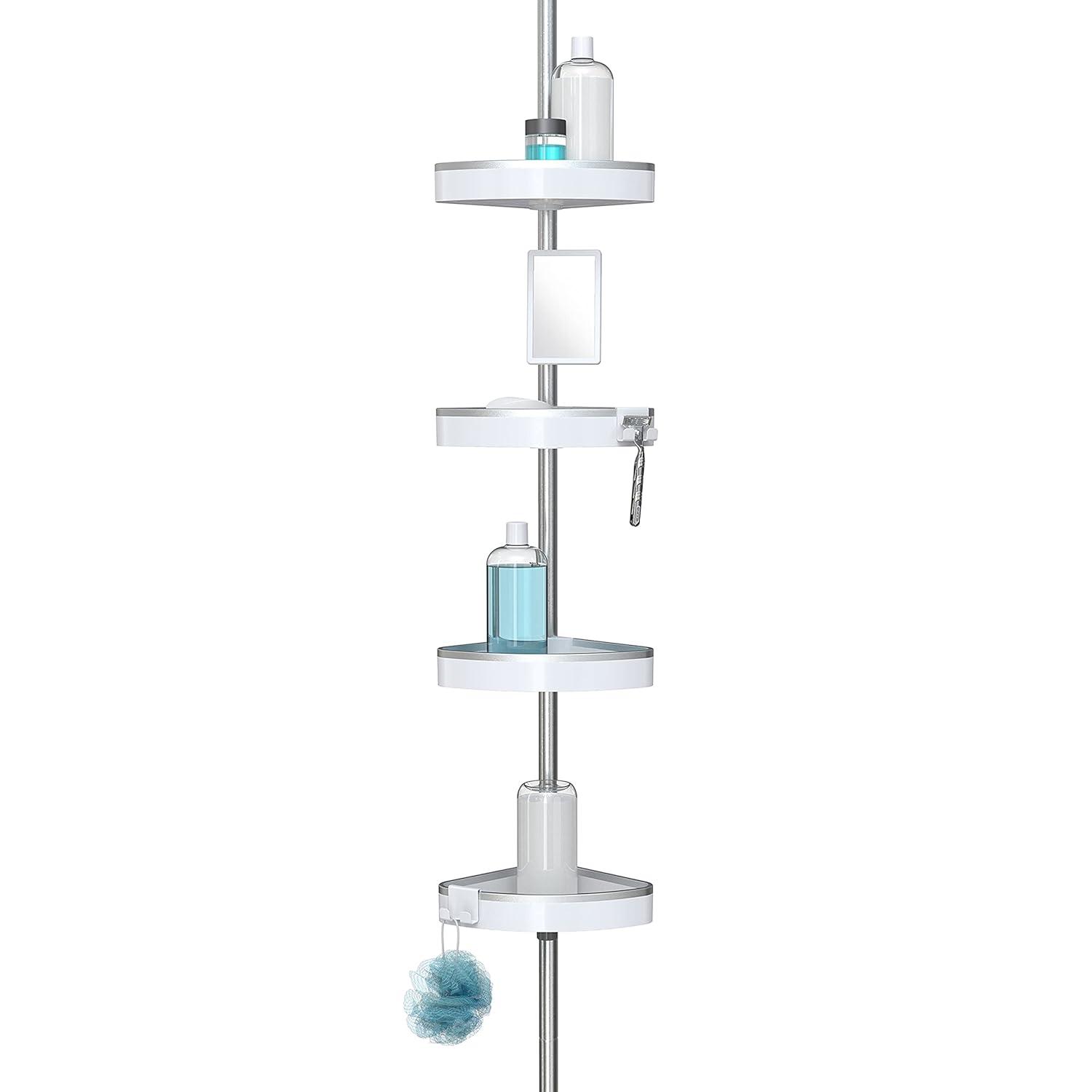 Better Living Products HiRISE 4 Tension Shower Caddy w/Mirror