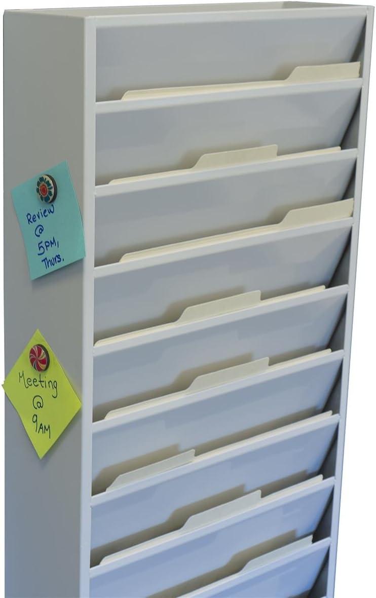 File Folder Wall Rack, 20 Pockets, Tiered, Office and Medical Charts (Putty, Powder Coated Steel) (JMFF20PTY)