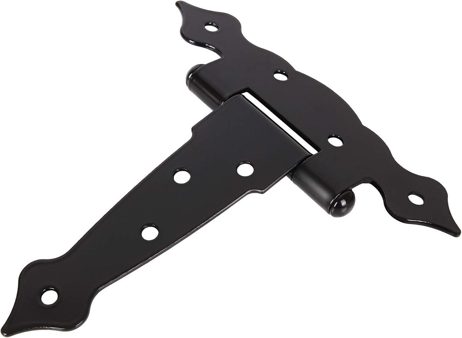 5 Inch Black Heavy Duty Metal T-Strap Gate Hinges, 6 Pack