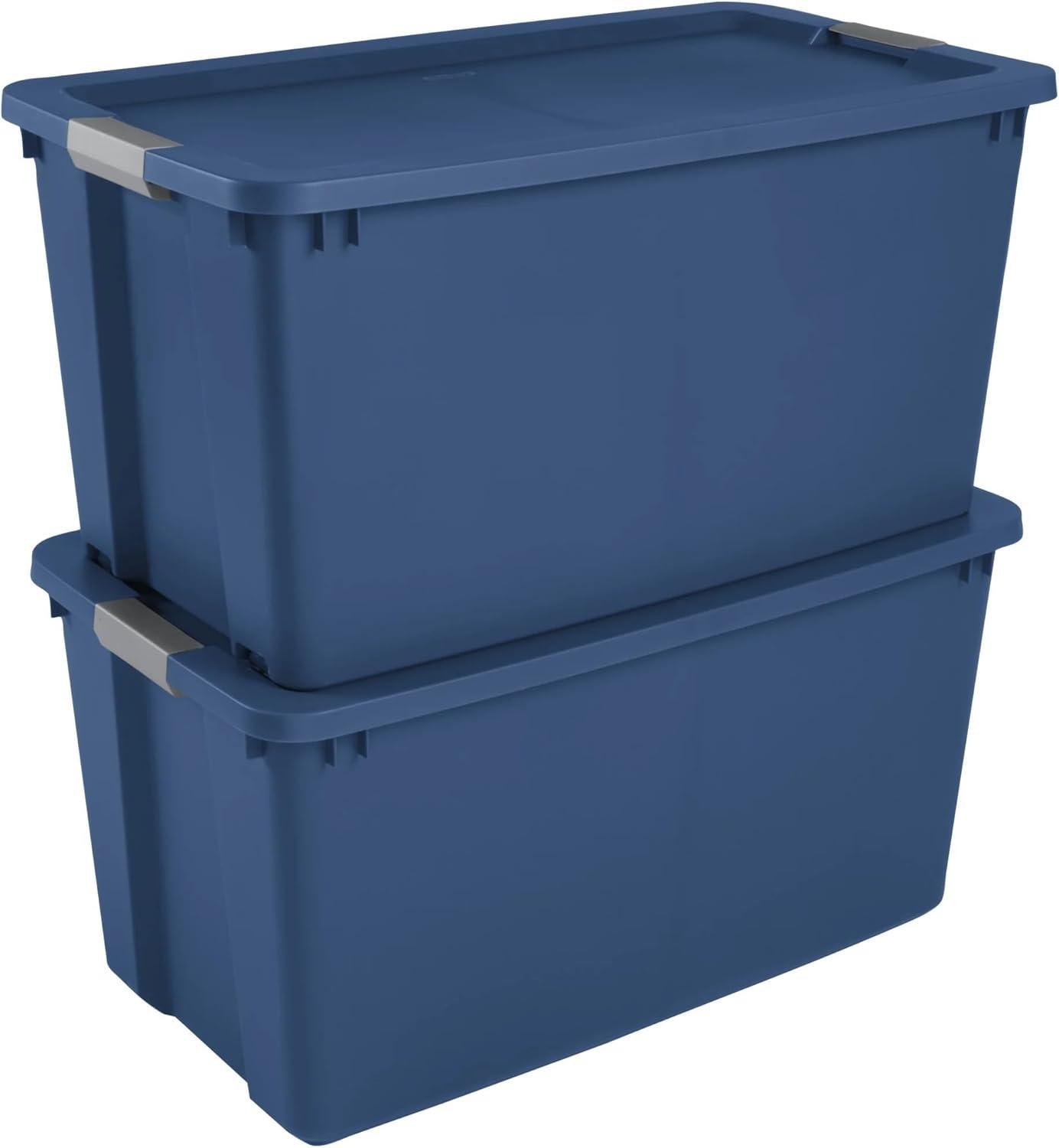 Sterilite Extra Large Storage Bin, 45 Gallon Plastic Storage Container with Latch Lid and Wheels, Blue
