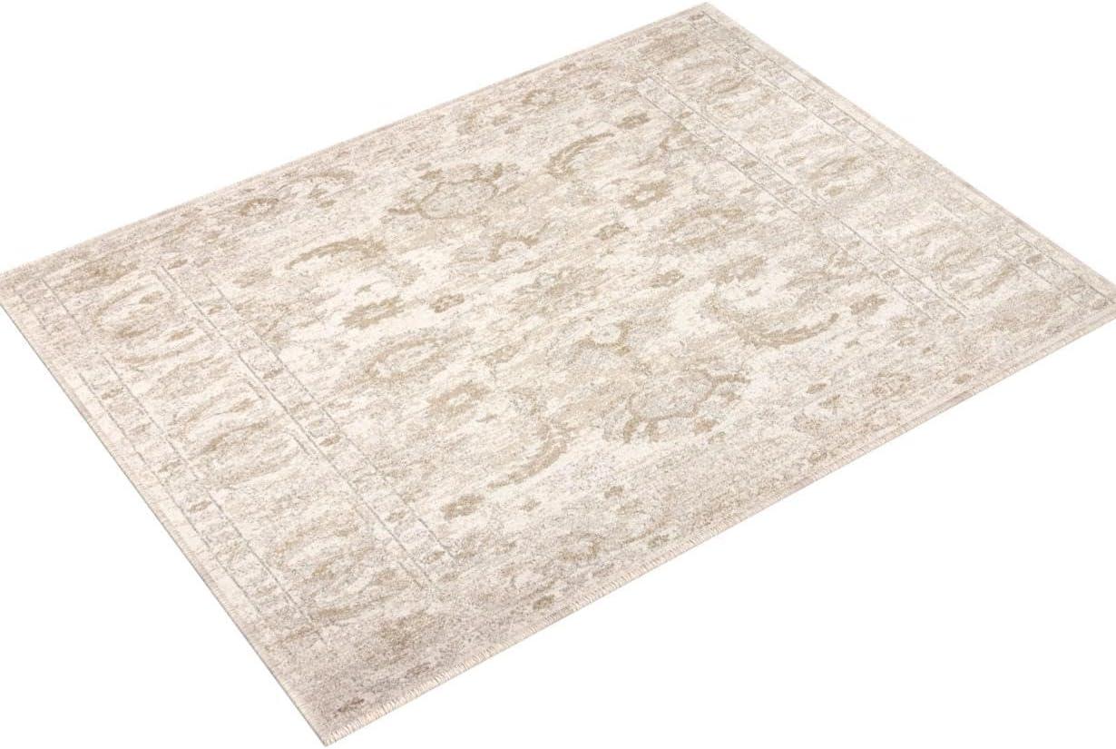 Ivory and Beige Round Polyester Accent Rug, 5'-3"