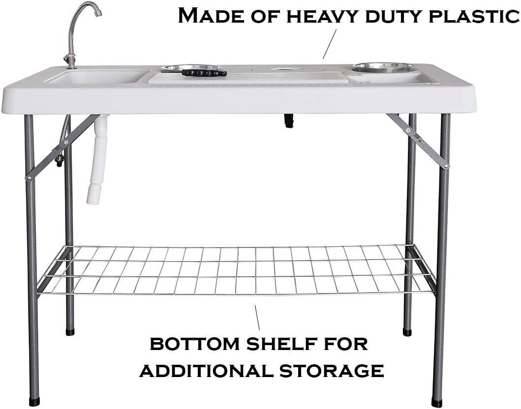 White Heavy Duty Plastic Fish Cleaning Table with Sink and Shelf