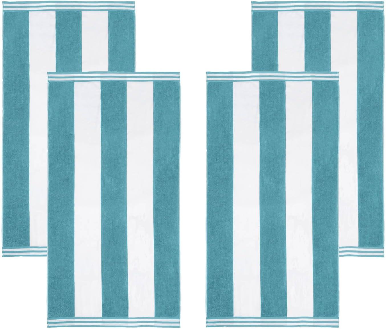 Superior Cabana Striped 4-Piece Oversized Cotton Beach Towel Set, Turquoise