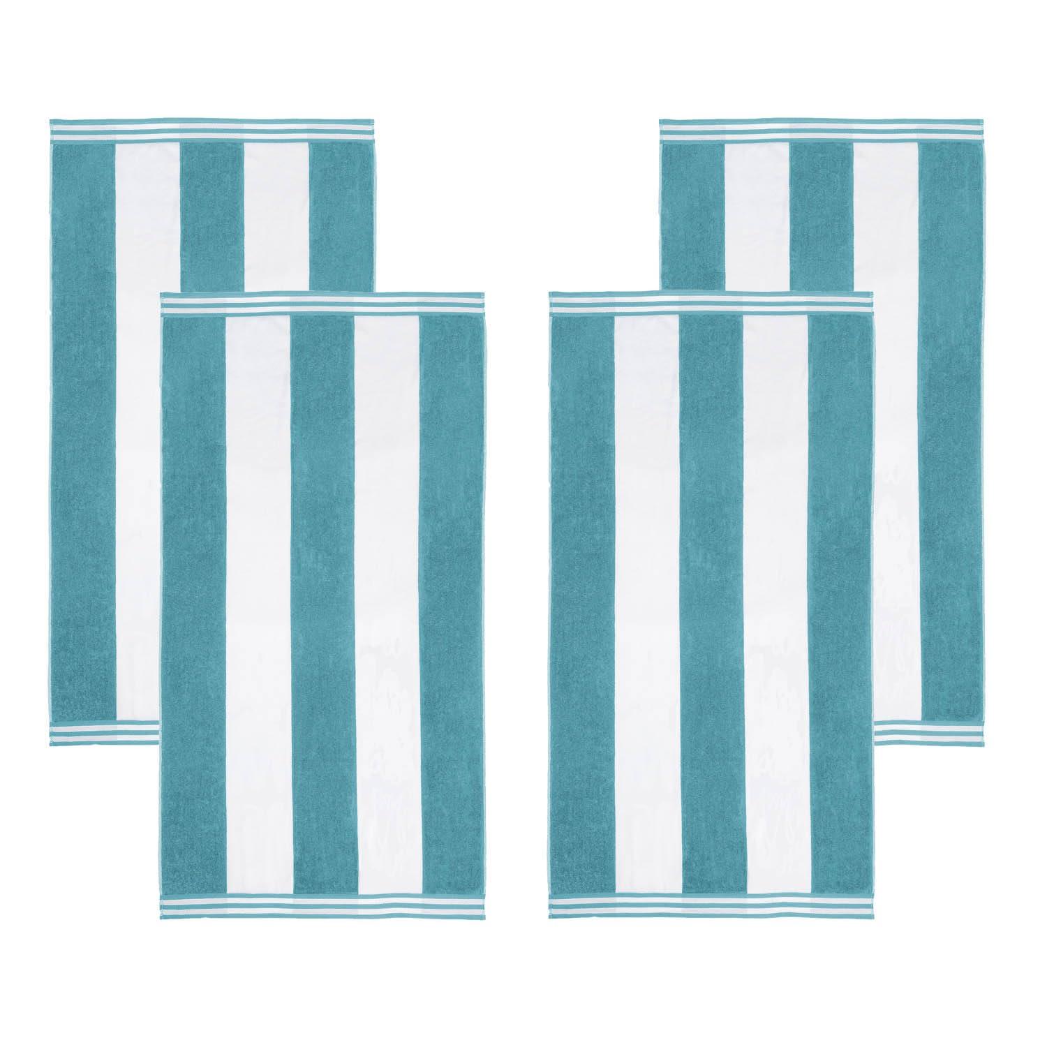 Superior Cabana Striped 4-Piece Oversized Cotton Beach Towel Set, Turquoise