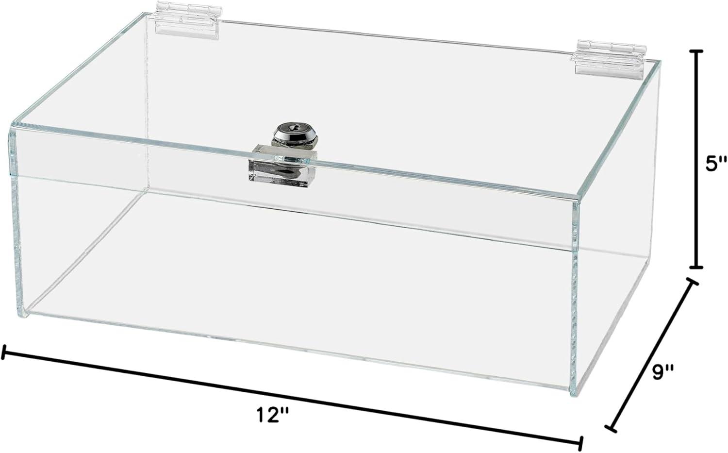 Acrylic Locking Display Case with Keys 12" x 9" x 5" Clear Countertop Rectangular Lucite Tray with Lid for Tradeshows Expos Flea Markets and Swap Meets by Marketing Holders