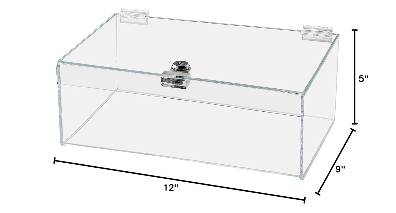 Acrylic Locking Display Case with Keys 12" x 9" x 5" Clear Countertop Rectangular Lucite Tray with Lid for Tradeshows Expos Flea Markets and Swap Meets by Marketing Holders