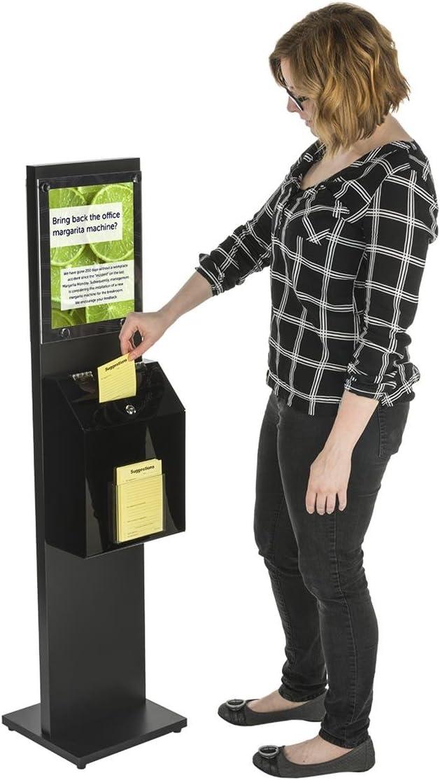 Displays2go SSB812BKBK Locking Suggestion Box Station, 8.5x11-Inch Sign Holder, Floor Standing, Black