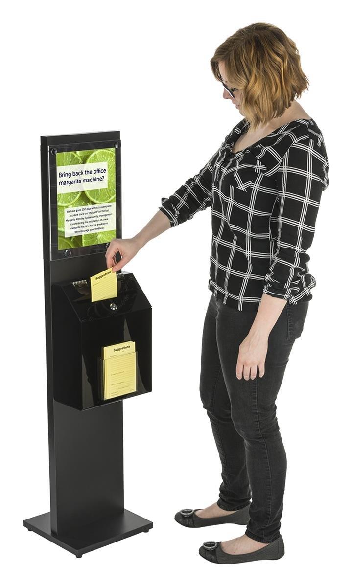 Displays2go SSB812BKBK Locking Suggestion Box Station, 8.5x11-Inch Sign Holder, Floor Standing, Black