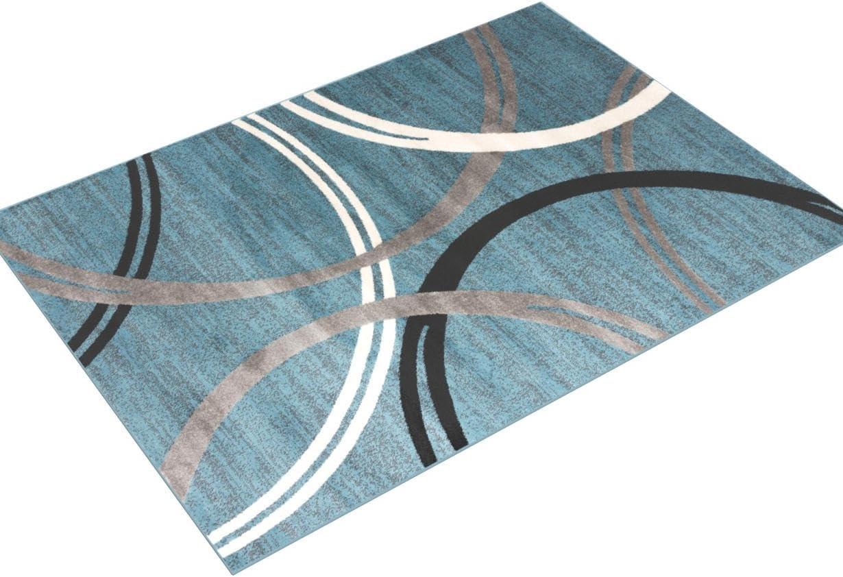 World Rug Gallery Contemporary Abstract Circles Design Blue 5'3" x 7'3" Area Rug
