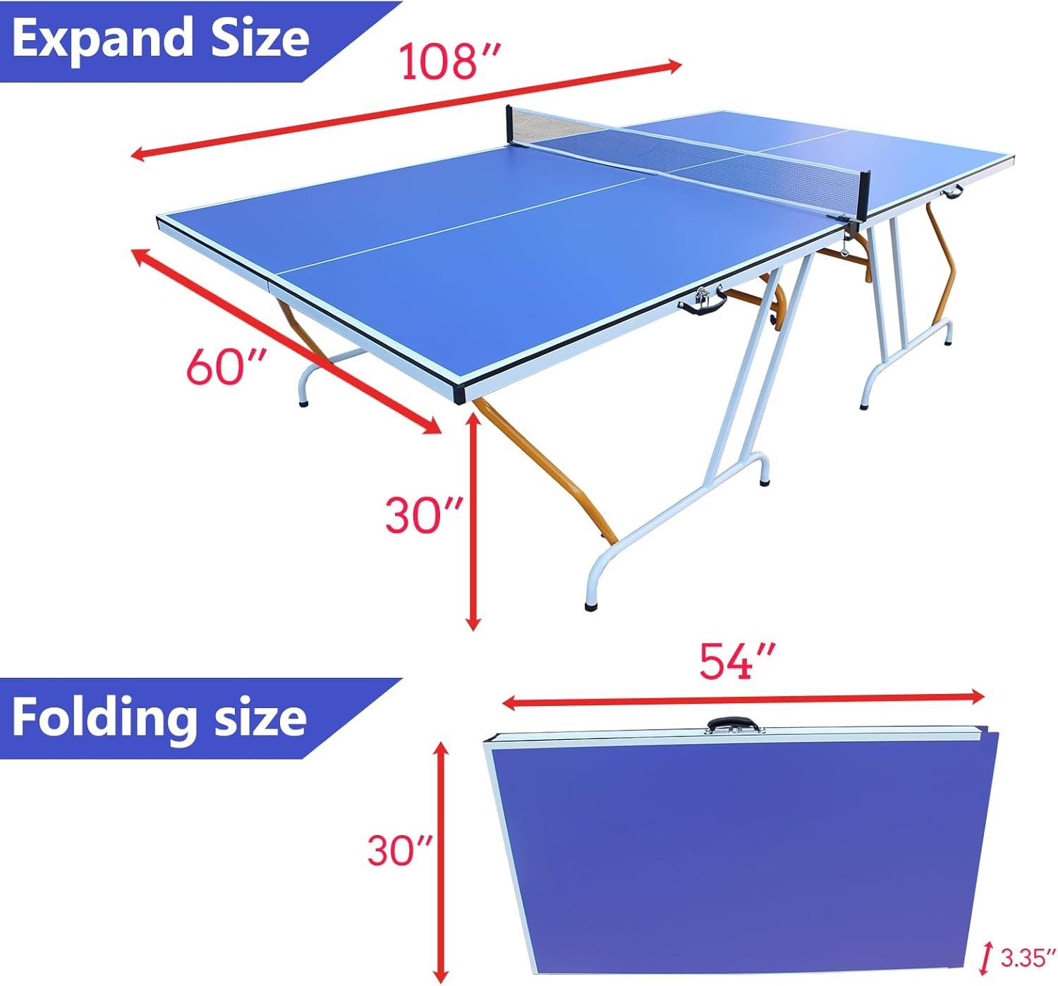 9ft Blue Foldable Aluminum and MDF Ping Pong Table with Net