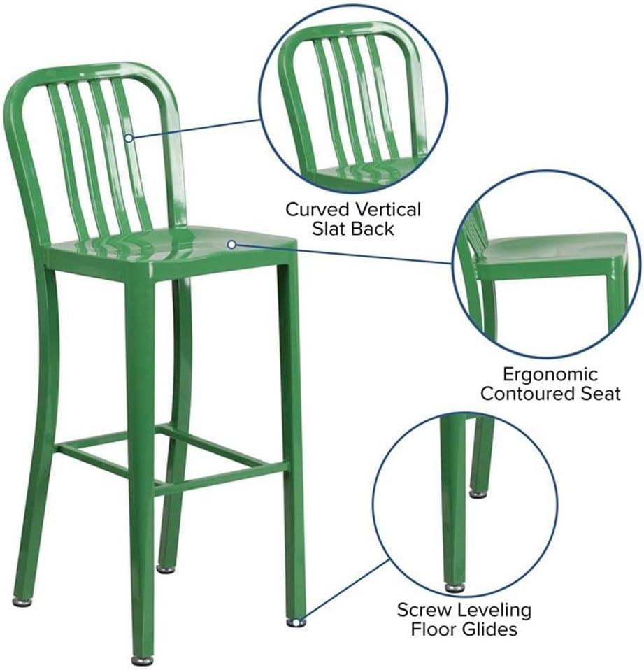 Flash Furniture Commercial Grade 30" High Green Metal Indoor-Outdoor Barstool with Vertical Slat Back
