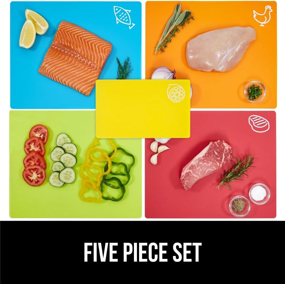 GORILLA GRIP Cutting Board Set of 5, Flexible, Durable Plastic Chopping Mats, 15x12, Multicolor