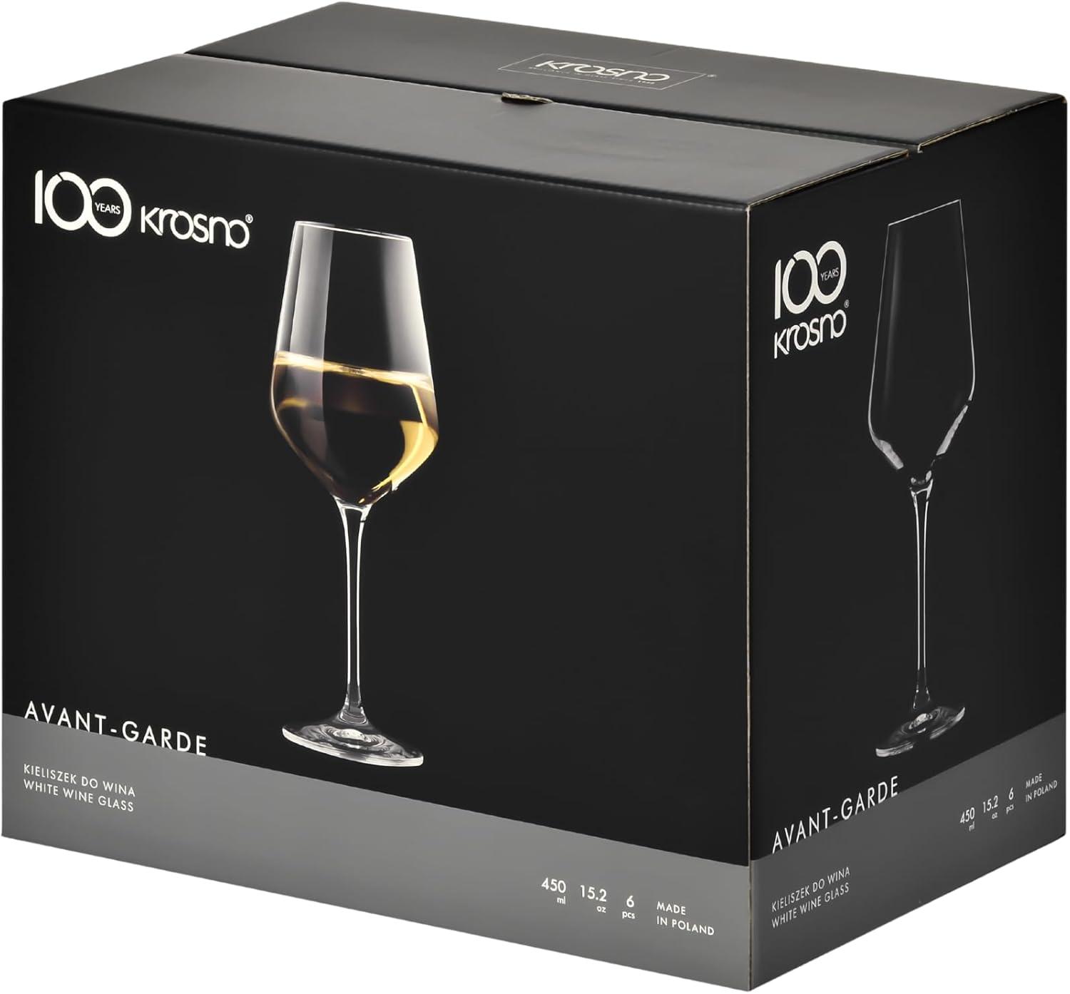 Avant-Garde Collection Crystalline Glass White Wine Glasses Set of 6 13.2 oz Elegant Stem Dishwasher Safe Perfect for Entertaining