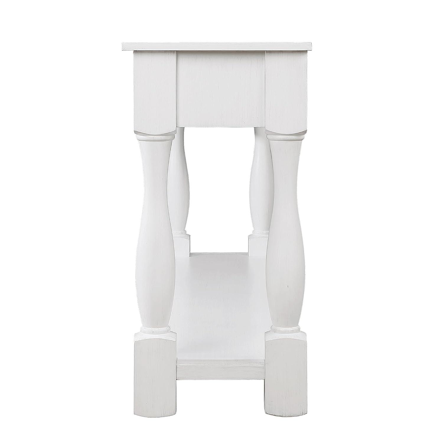 Merax Solid Wood Sofa Table with 3 Storage Drawers, 63 Inch Long Wood Console Table with Bottom Shelf, Retro Entryway Table for Living Room Hallway, Antique White