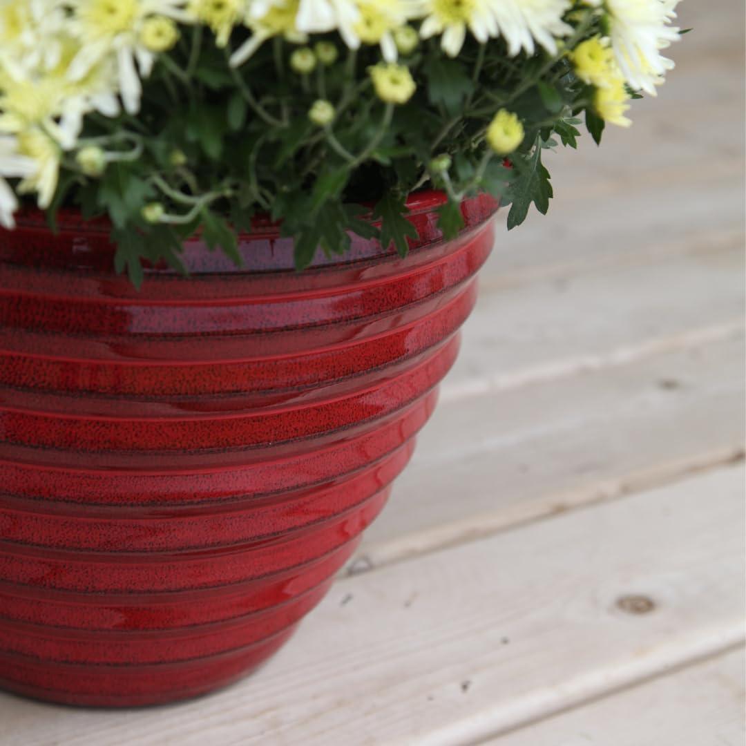 Robert Allen Home & Garden Ironstone 12" Avondale Round Metal Planter in Autumn Blaze