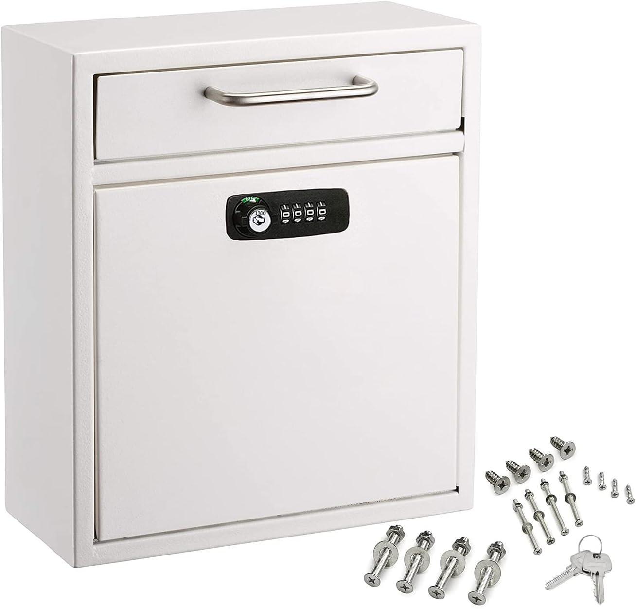 AdirOffice Wall-Mount Secure Drop Box Mailbox with Key and Combination Locking System