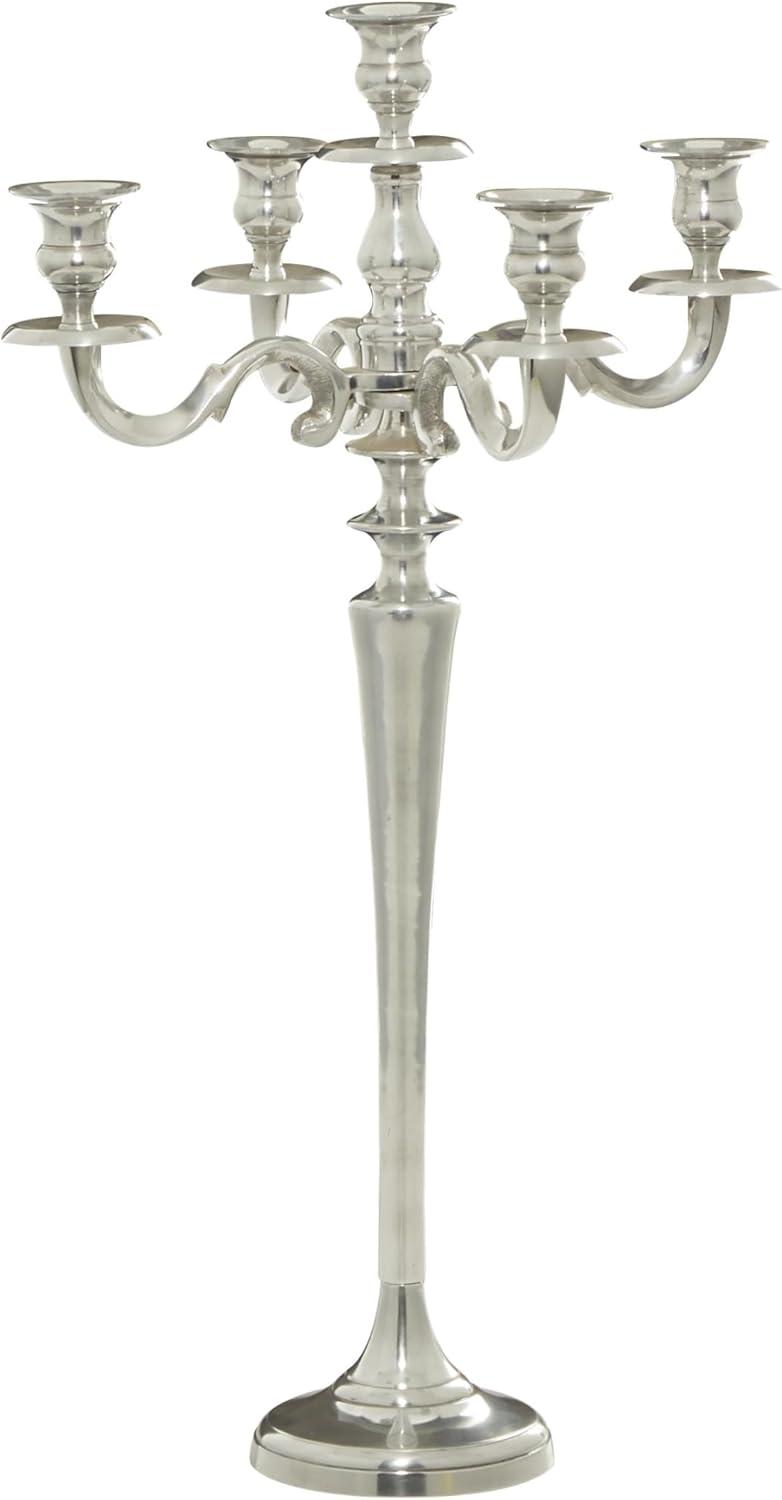 DecMode 5 Holder Silver Aluminum Metal Scroll Tall Candelabra