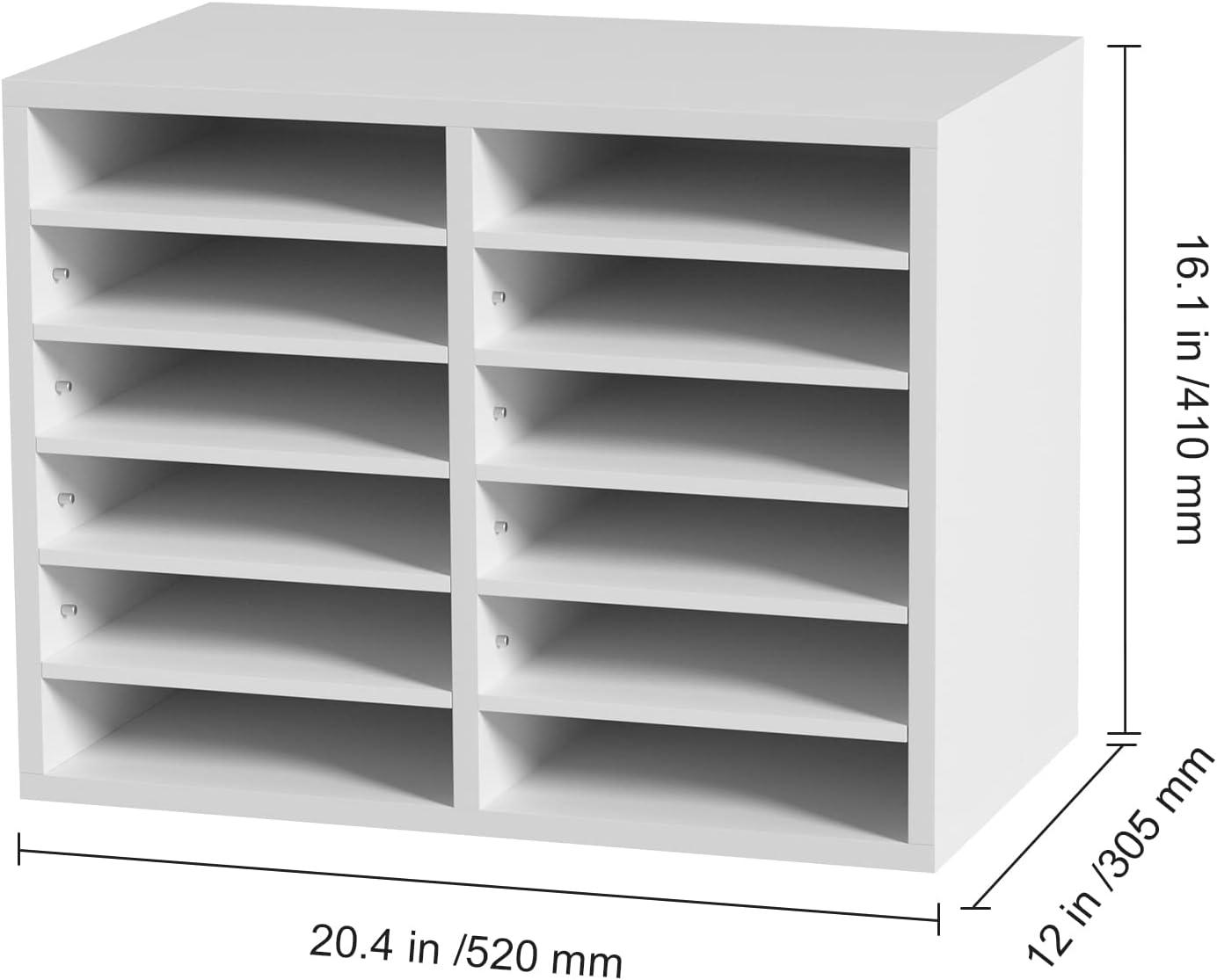 White Adjustable 12-Compartment Wood Literature Organizer