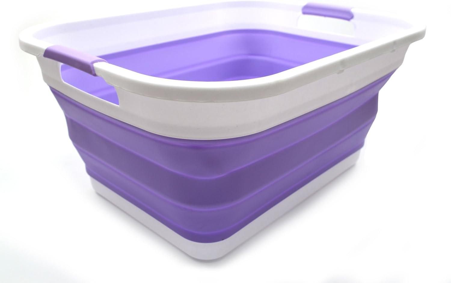 SAMMART Collapsible Plastic Laundry Basket/ Washtub 41L (10.8 Gallon) Set of 2, Lt. Purple