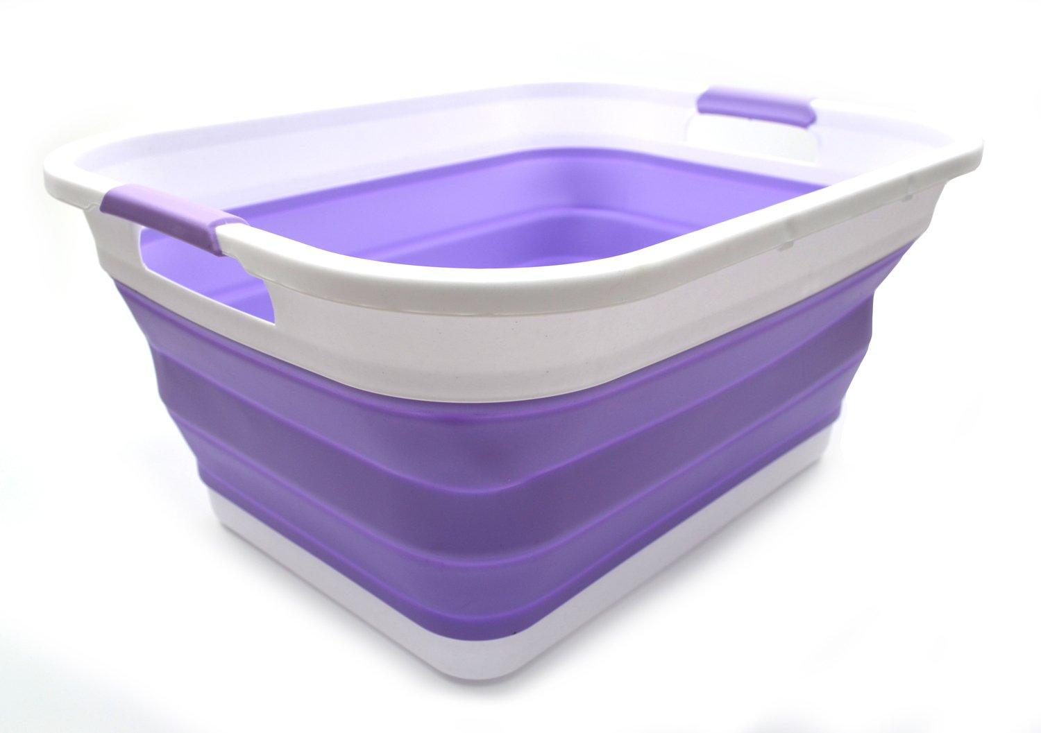 SAMMART Collapsible Plastic Laundry Basket/ Washtub 41L (10.8 Gallon) Set of 2, Lt. Purple
