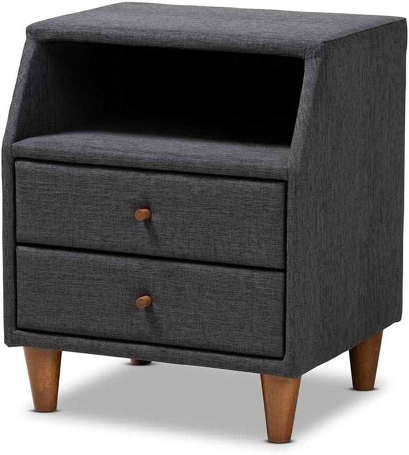 Claverie Charcoal Fabric 2-Drawer Mid-Century Modern Nightstand