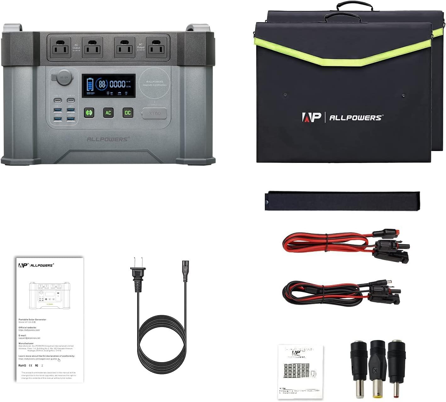 ALLPOWERS S2000 Solar Generator Kit, include 2000W 1500Wh Portable Power Station with 2 Pack SP027 100W Foldable Solar Panel [Shipping Separately]