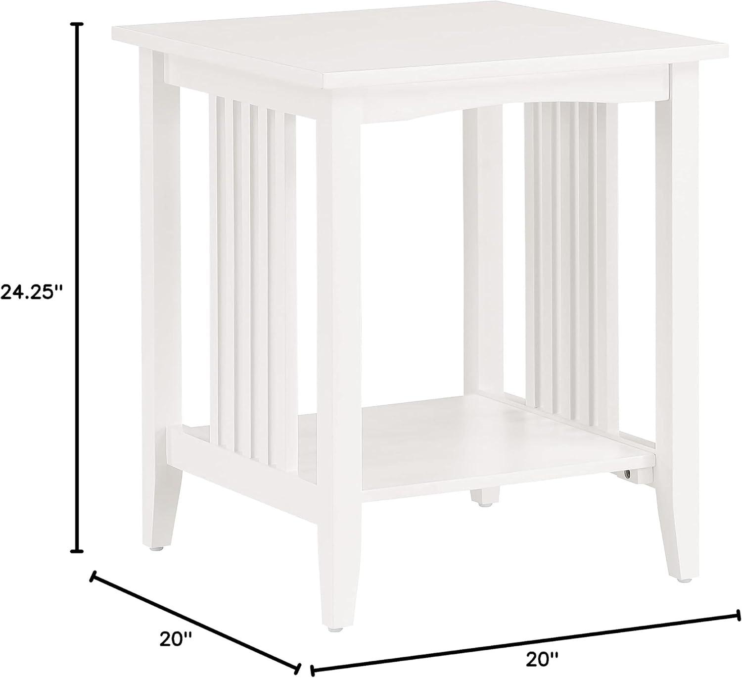 White Wood Mission Style Side Table with Shelf