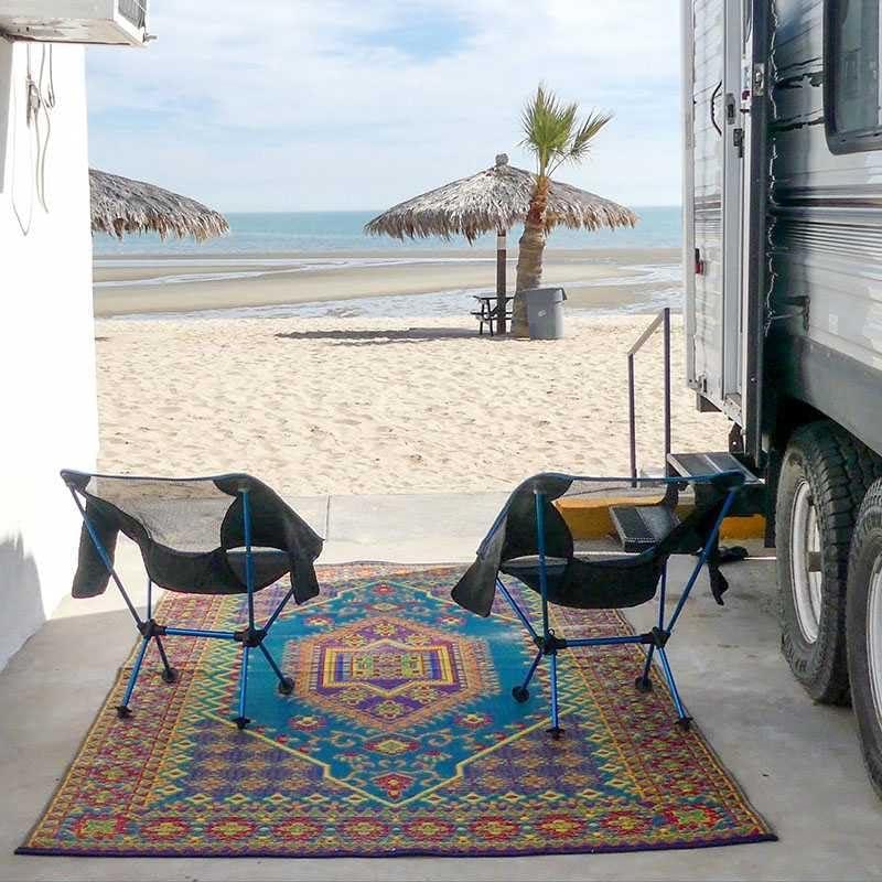 Oriental Turkish Aqua Indoor/Outdoor Area Rug - Reversible, UV Resistant