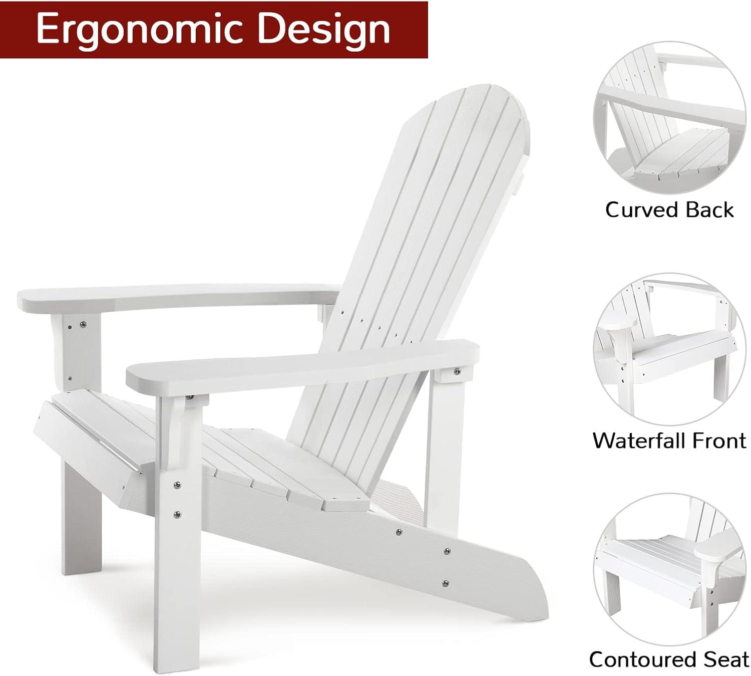 WINSOON All Weather HIPS Folding Adirondack Chair Outdoor Patio Chairs Set of 2, White Finish