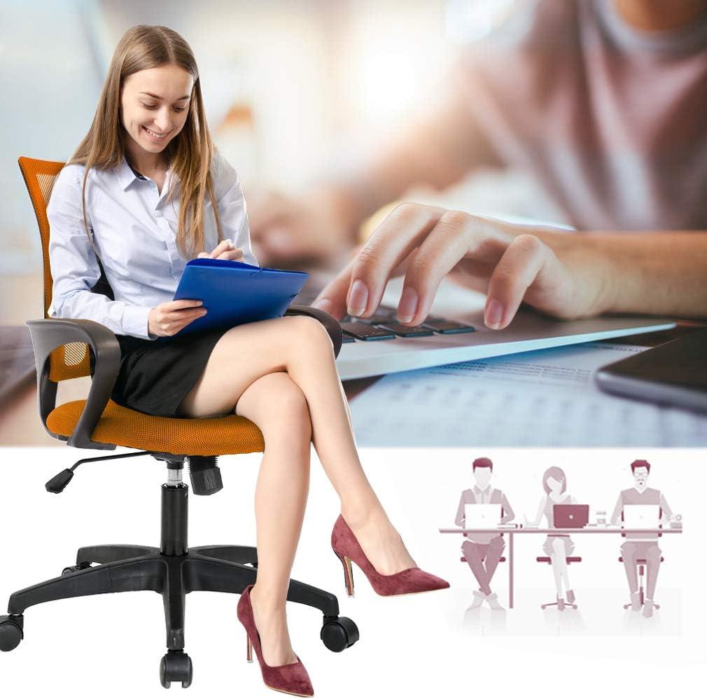 FDW Home Office Chair Mesh Computer Chair with Lumbar Support Armrest Adjustable Mid Back Task Chair for Women Adults, Orange