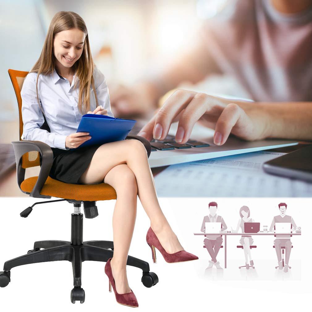 FDW Home Office Chair Mesh Computer Chair with Lumbar Support Armrest Adjustable Mid Back Task Chair for Women Adults, Orange