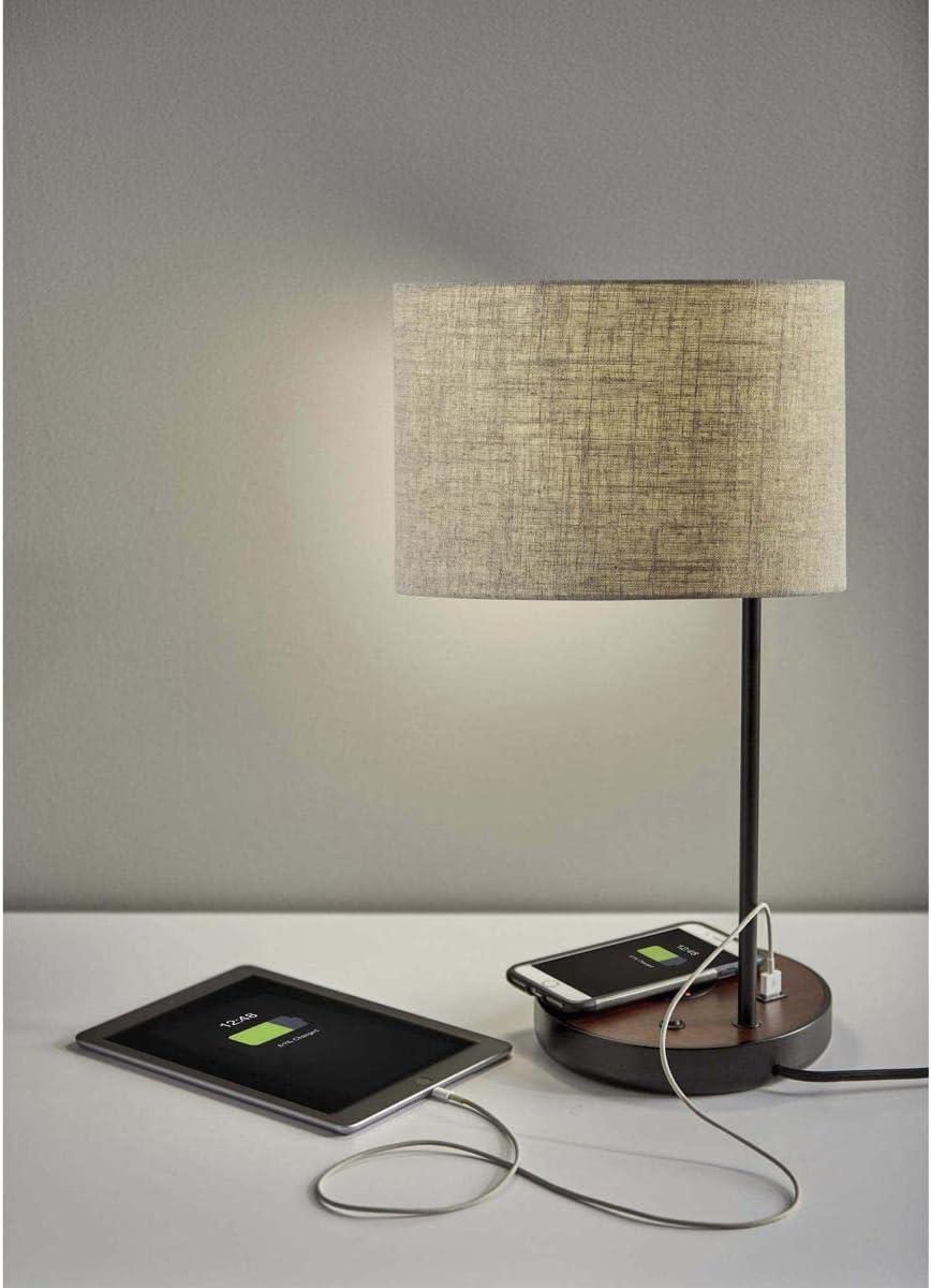 19.5" Oliver Charge Table Lamp Black - Adesso: Qi Wireless Charging, USB Port, Mid-Century Modern Design, No Assembly Required