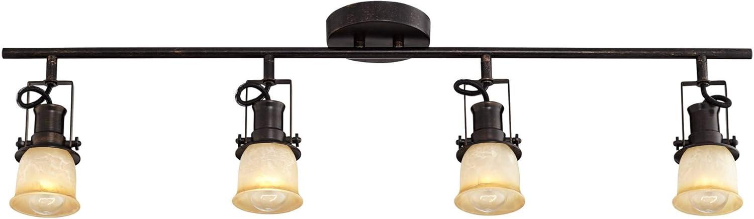 Pro Track 4-Head Ceiling or Wall Track Light Fixture Kit Spot Light Directional Brown Bronze Finish Amber Glass Traditional Kitchen Bathroom 34" Wide