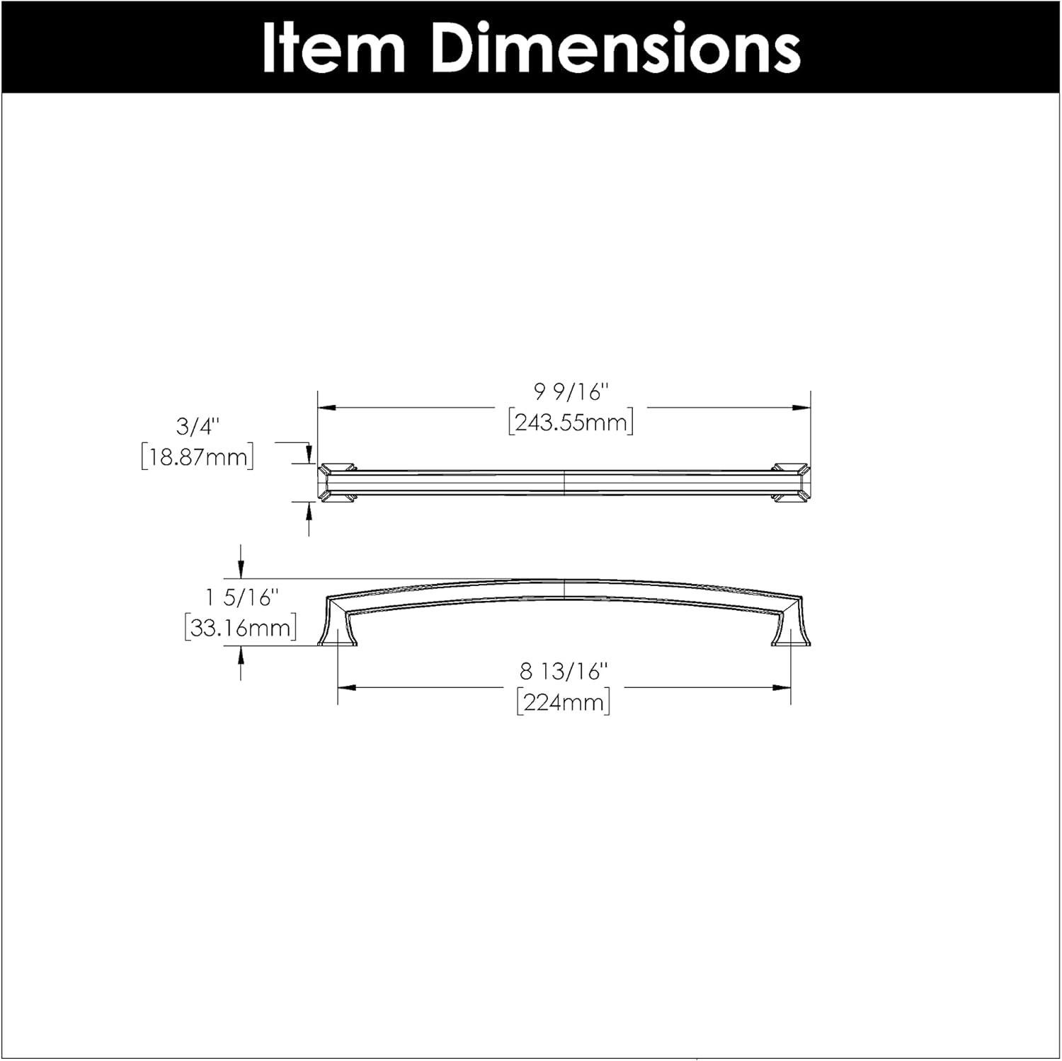 Hickory Hardware 1 Pack Solid Core Kitchen Cabinet Pulls, Luxury Cabinet Handles, Hardware for Doors & Dresser Drawers, 8-13/16 Inch (224mm) Hole Center, Chrome, Bridges Collection