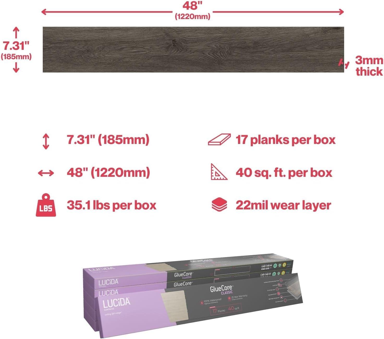Lucida USA GlueCore Classic 22mil x 7.3" W x 48" L Glue Down Vinyl Tile Flooring