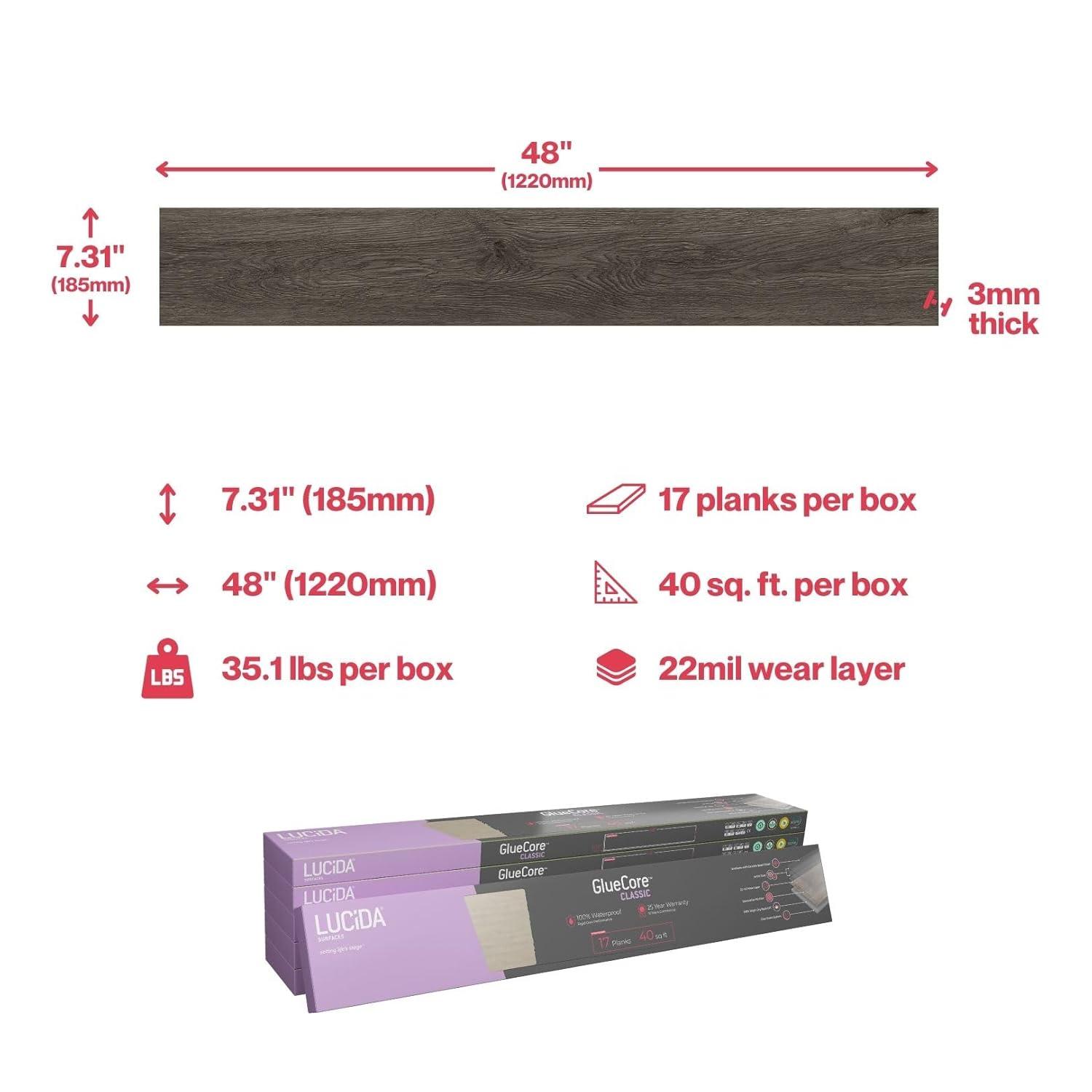 Lucida USA GlueCore Classic 22mil x 7.3" W x 48" L Glue Down Vinyl Tile Flooring