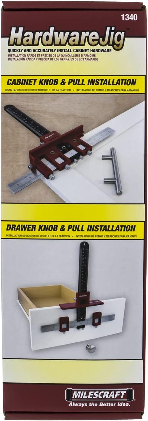 Milescraft 1340 Hardware Jig – Adjustable Drill Guide to Quickly Install Cabinet/Drawer Handles, Knobs and Pulls. Cabinet Hardware Template, Wood Drilling Guide Jig, Drawer Pull Jig.