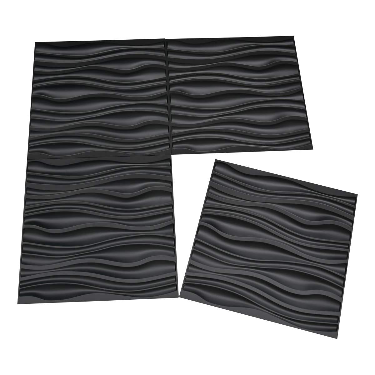 Art3d PVC Wave Board Textured 3D Wall Panels, Black, 19.7" x 19.7" (12 Pack)