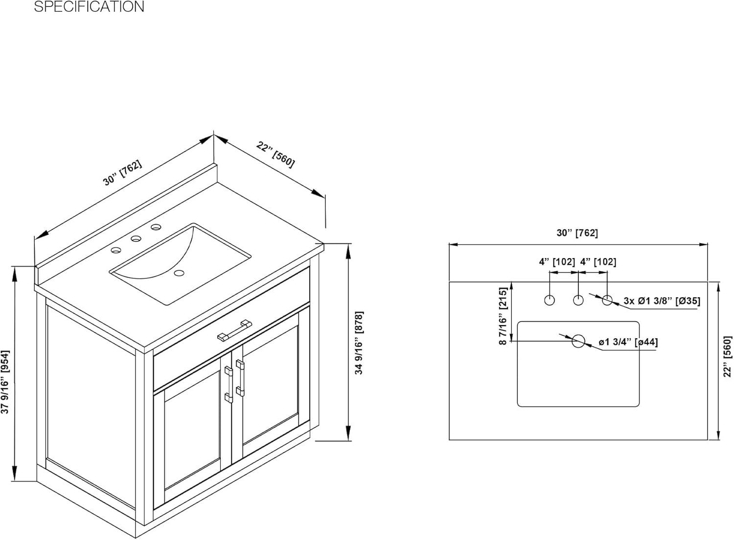 OVE Decors Bailey 30" Single Bathroom Vanity Set with Premium Countertop