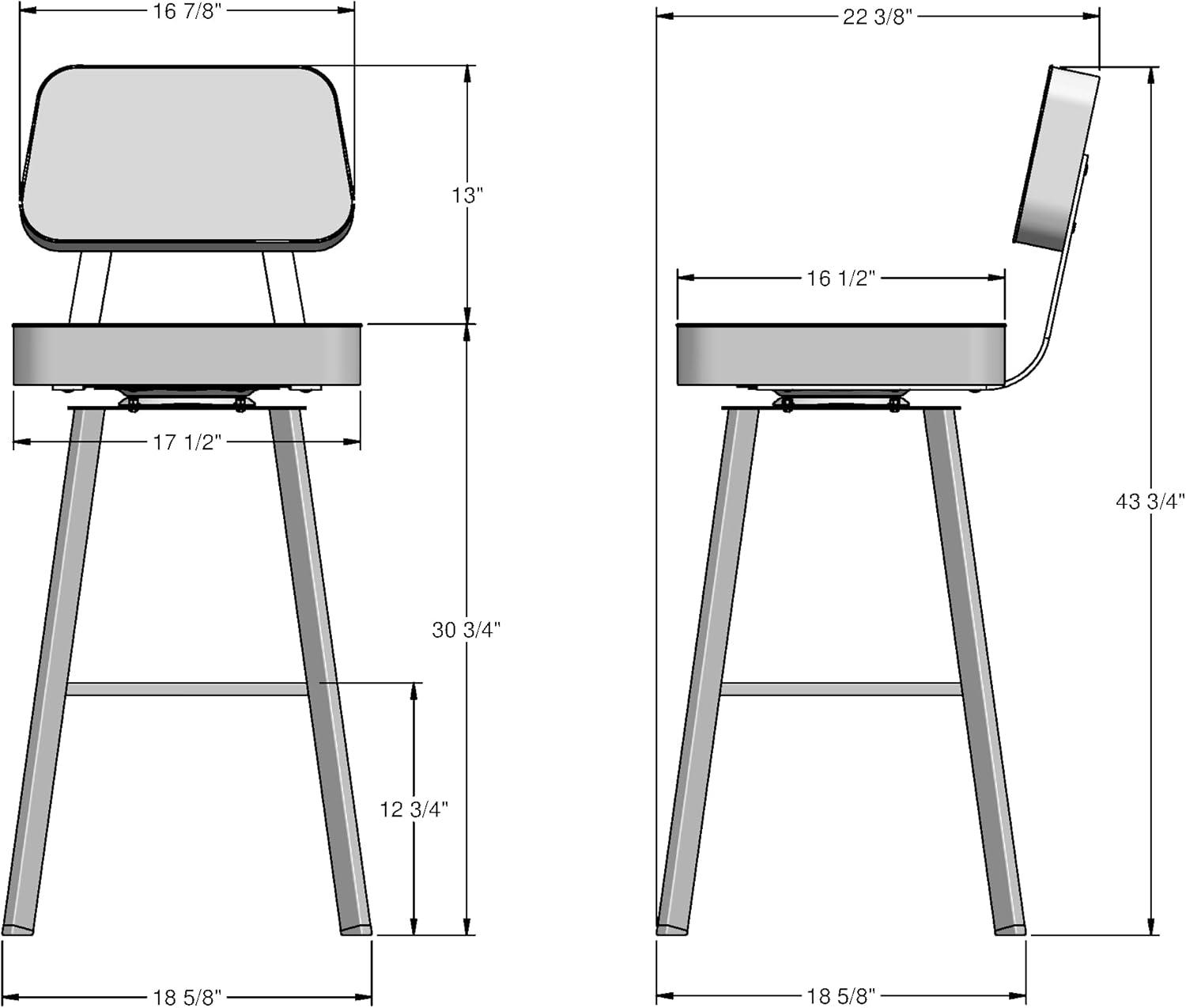 Amisco Clarkson 30 in. Swivel Bar Stool - Brown Faux Leather/Dark Brown Semi-Transparent Metal