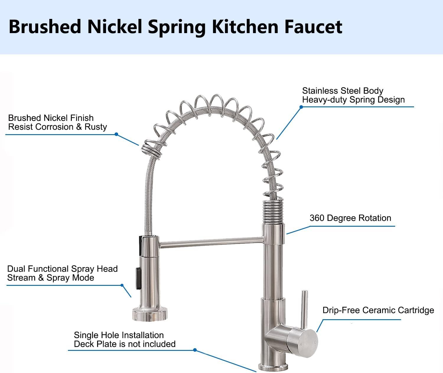 Brushed Nickel Stainless Steel Pull Down Kitchen Faucet