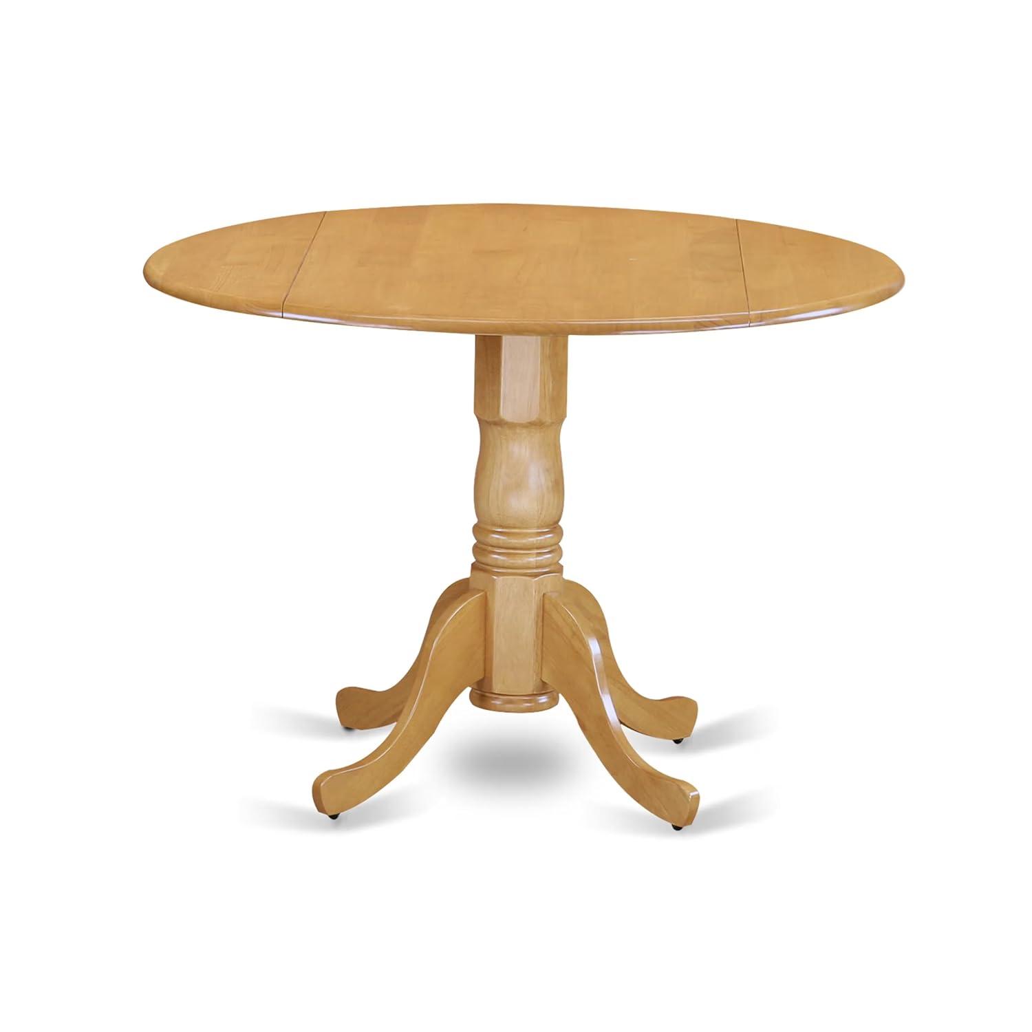 East West Furniture Dublin Wood Dining Table with Pedestal Legs in Oak