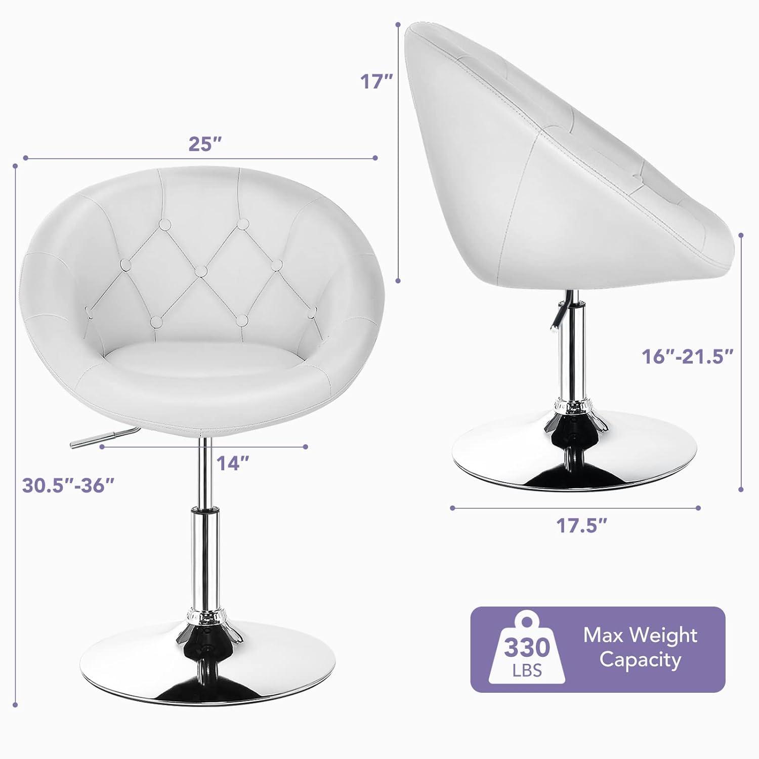 Costway 1PC Adjustable Modern Swivel Round Tufted Back Accent Chair PU Leather White