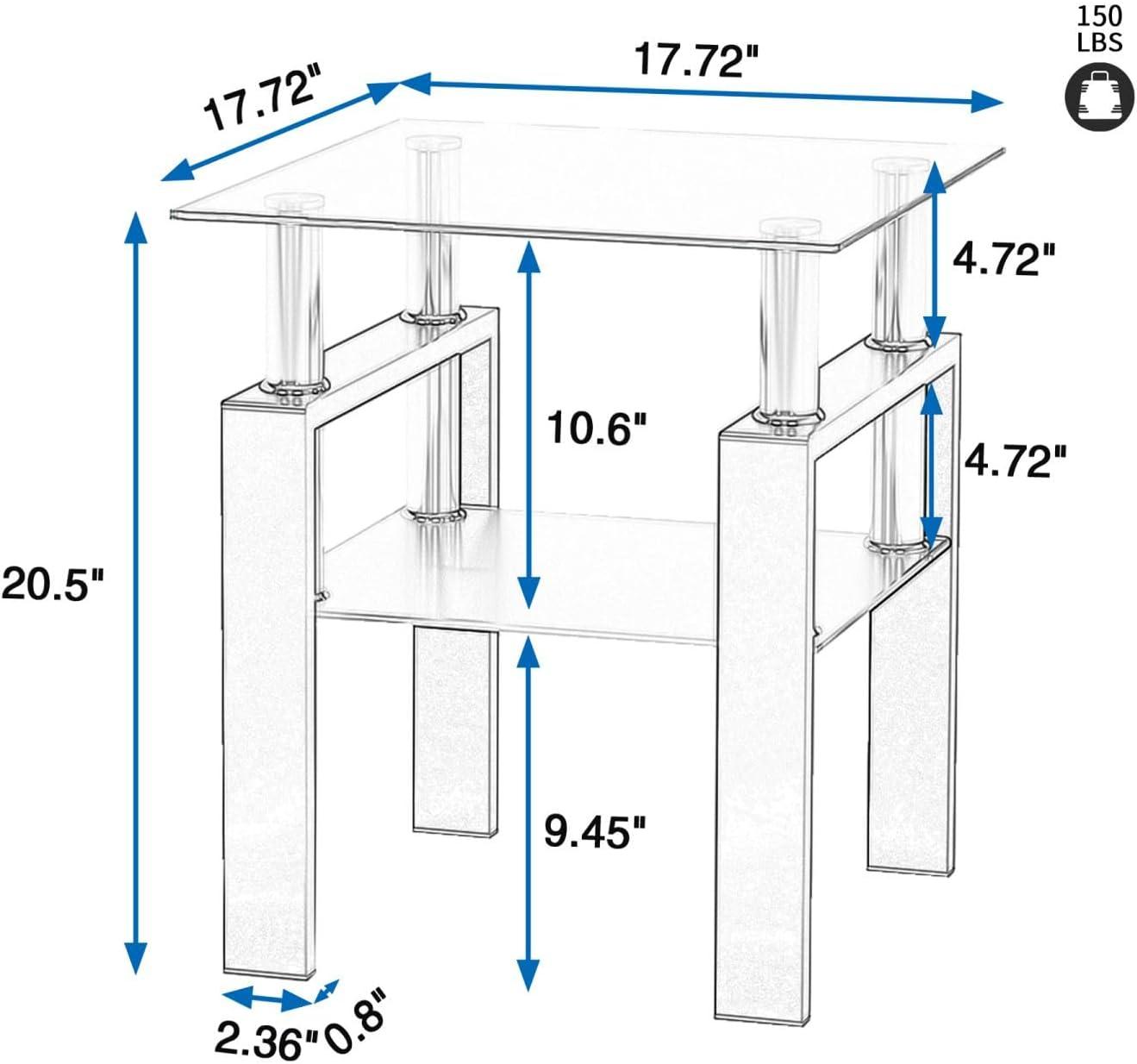 Modern Clear Glass and White Metal 2-Tier End Tables, Set of 2